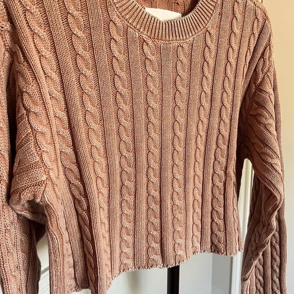 NWT Aerie Mini 100% Cotton Cable Knit Cropped Sweater Beach Dune Women’s Small - Picture 8 of 14